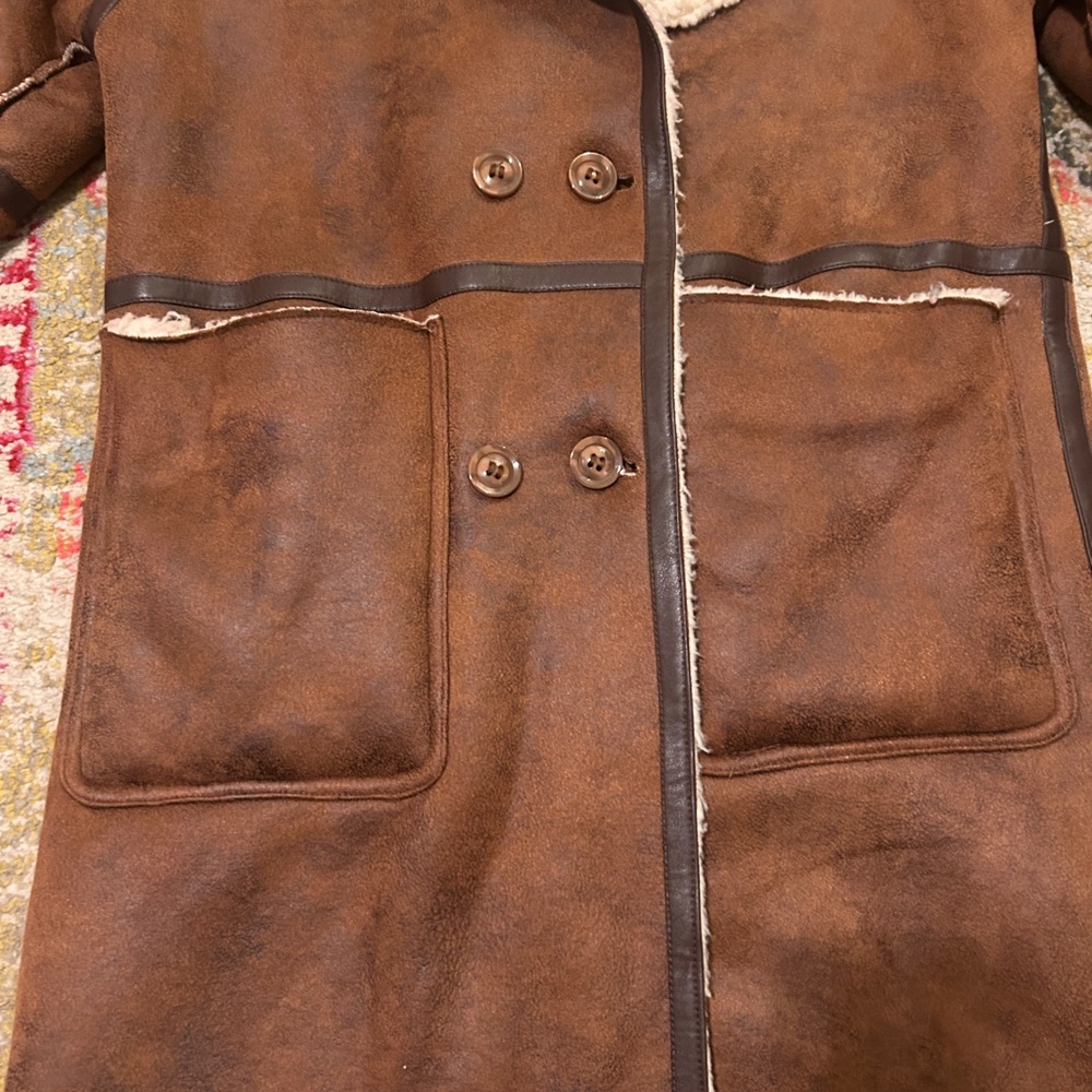 Boohoo Longline Brown Suede Shearling Aviator Coat. Size S ( runs large) - Picture 14 of 16
